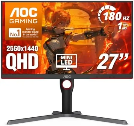 Overview of the AOC 27 Inch Gaming Monitor QHD 180Hz Mini-LED HDR1000, Q27G3XMN