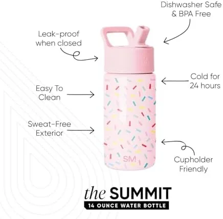 Close up of the flip up straw lid and protective base cap on the Simple Modern bottle