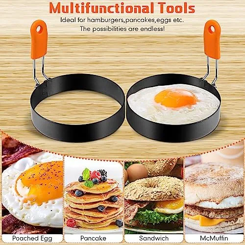 The Patelai steel rings beside a silicone egg mold and a coated nonstick ring