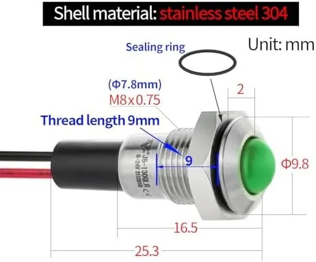 The UL Listed Mini Indicator Light 8mm 0.31" Waterproof Domed Metal in real use
