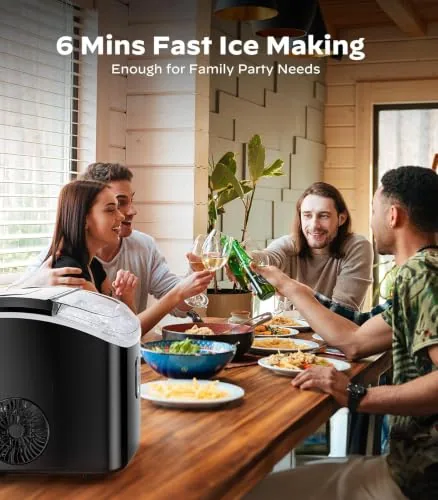 The Silonn machine next to a bag of store bought ice and a cube ice maker