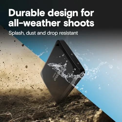 Detail shot of the Crucial X10 Pro 1TB Portable SSD, Up to 2100MB/s Read features