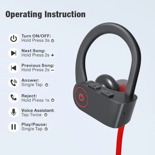 Close look at the JOYWISE Bluetooth Headphones Wireless Earbuds 16H Playtime Wireless Headphones IPX7 build quality