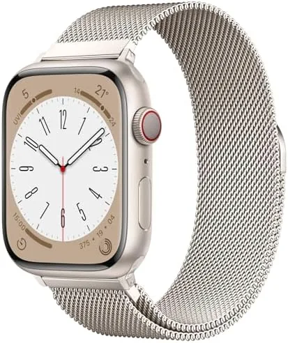The Milanese loop band laid flat showing the woven stainless steel mesh