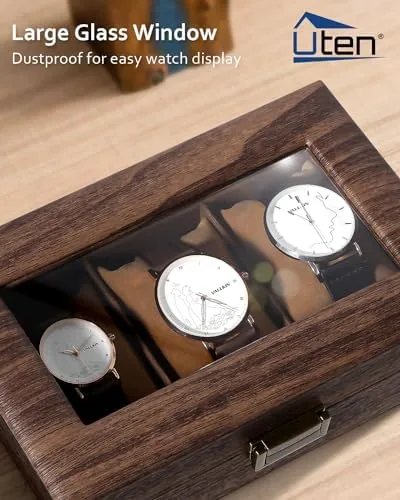 The Uten Watch Box 3 Slots, PU Leather, Glass Lid, Gifts in real use