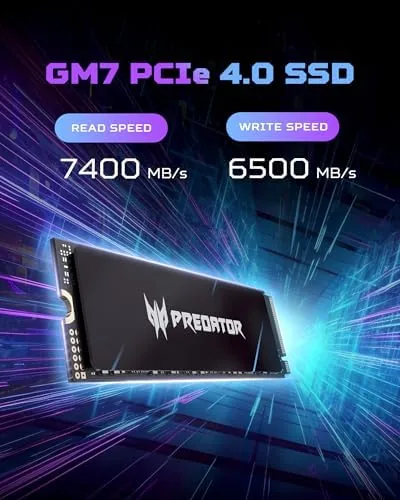Detail shot of the Acer Predator GM7 2TB SSD: M.2 2280 PCIe Gen 4 features