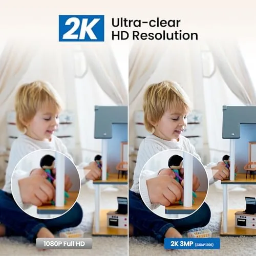 Detail shot of the Cinnado 2K Security Camera Indoor for Pet/Dog/Baby with Phone App features