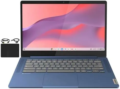 Lenovo Abyss Blue Chromebook open on a desk