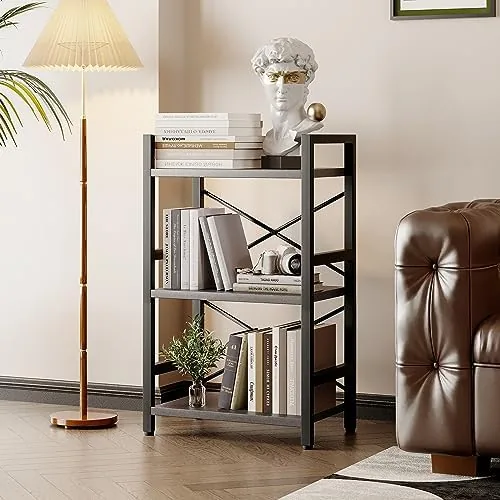 Close look at the Homeiju Bookshelf, 3 Tier Industrial Bookcase, Metal Small Bookcase, Rustic build quality
