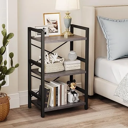 Another view of the Homeiju Bookshelf, 3 Tier Industrial Bookcase, Metal Small Bookcase, Rustic