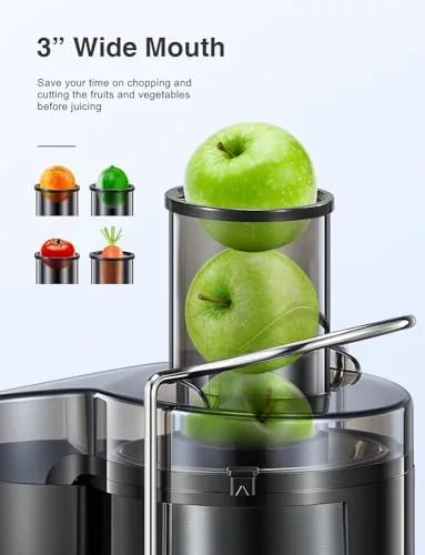 Close up of the feed chute and the locking arm on the top of the juicer