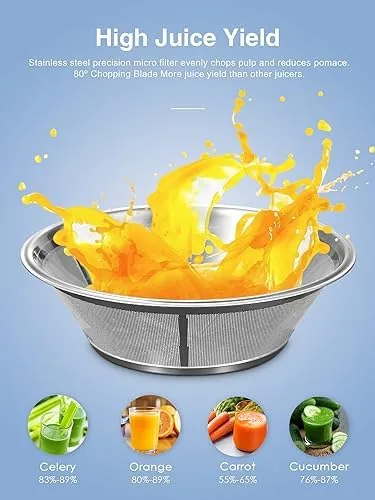 The gold QCen juicer at home on a styled kitchen counter with produce