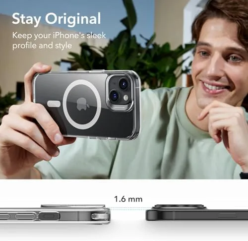 The clear case with a MagSafe charger puck attached to the back