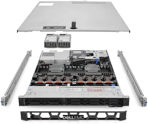 The Dell PowerEdge R640 renewed server in a rack with the front bezel removed