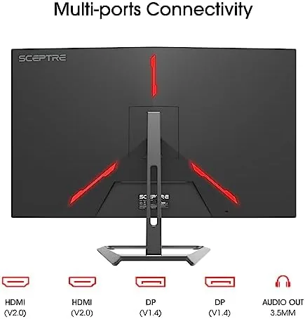 Detail shot of the Sceptre 32-inch 4K UHD 3840 x 2160 Monitor DisplayPort x2 features
