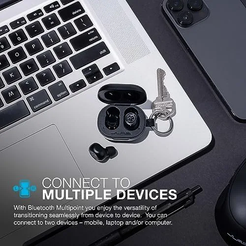 JLab JBuds Mini charging case open with both earbuds inside