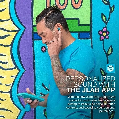 Another view of the JLab JBuds Mini, True Wireless Earbuds, Bluetooth Multipoint, IP55 Sweat