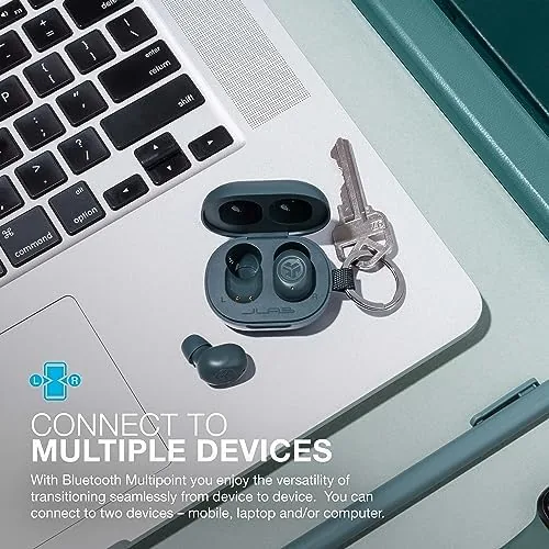 Detail shot of the JLab JBuds Mini, True Wireless Earbuds, Bluetooth Multipoint, IP55 Sweat features