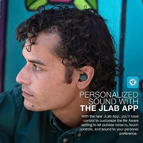 Another view of the JLab JBuds Mini, True Wireless Earbuds, Bluetooth Multipoint, IP55 Sweat