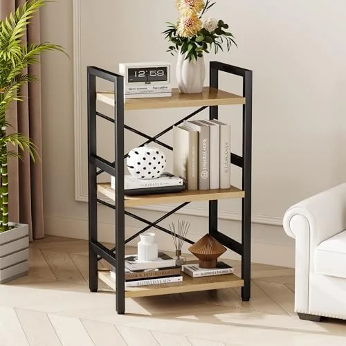 Close look at the Homeiju Bookshelf, 3 Tier Industrial Bookcase, Metal Small Bookcase, Rustic build quality