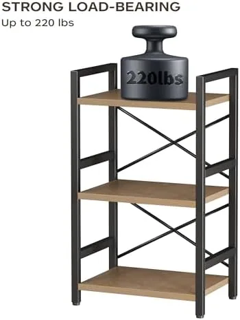 Another view of the Homeiju Bookshelf, 3 Tier Industrial Bookcase, Metal Small Bookcase, Rustic