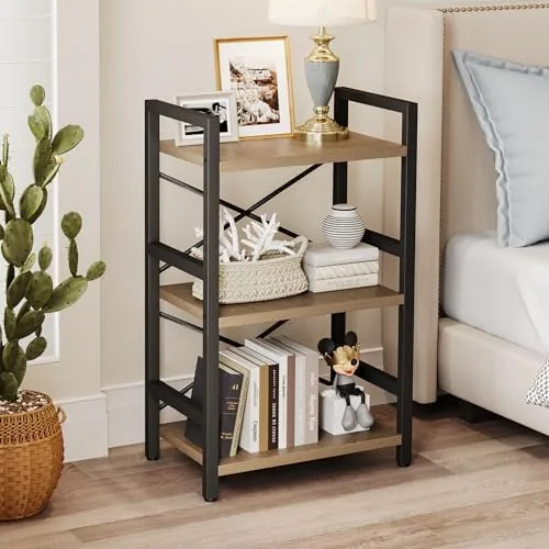 The Homeiju Bookshelf, 3 Tier Industrial Bookcase, Metal Small Bookcase, Rustic compared in context