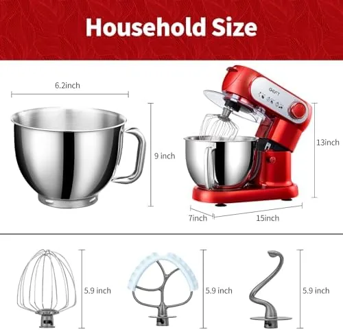 The dough hook, beater, whisk, and splash guard sitting clean in a dishwasher rack