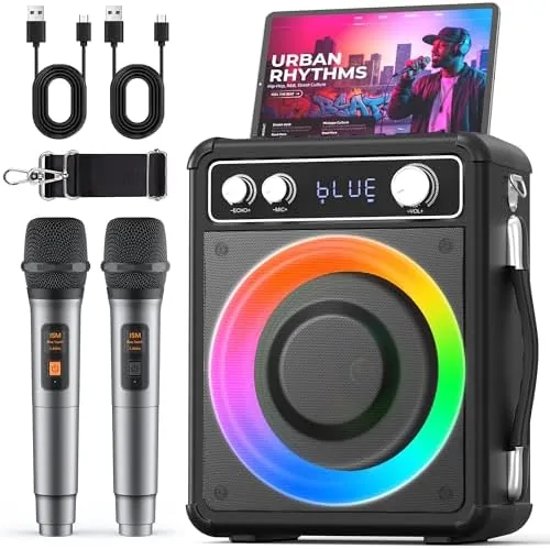Overview of the VOSOCO Karaoke Machine, Bluetooth Speaker with 2 Wireless Mics for