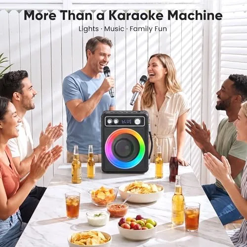 Close look at the VOSOCO Karaoke Machine, Bluetooth Speaker with 2 Wireless Mics for build quality