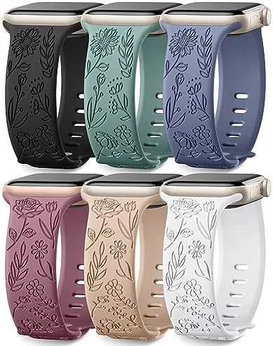Overview of the SNBLK 6 Pack Floral Engraved Bands Compatible with Apple Watch