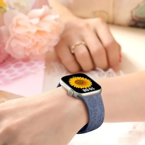 The SNBLK 6 Pack Floral Engraved Bands Compatible with Apple Watch compared in context