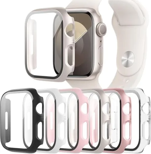 Six black protective cases for a 40mm Apple Watch arranged on a flat surface