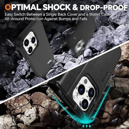 The TUCCH 2-in-1 Detachable Wallet Case for iPhone 15 Pro (6.1") compared in context