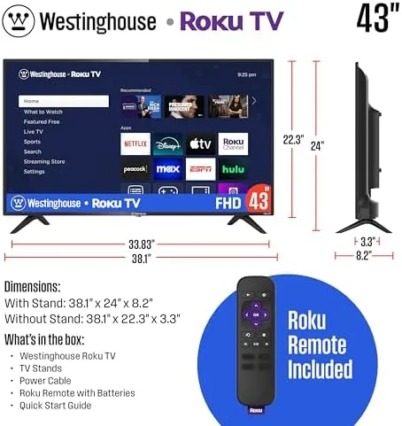 Westinghouse Roku TV in a bedroom at night with a movie on screen