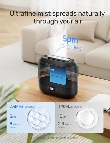 The DREO humidifier next to a small basic humidifier and a larger smart unit