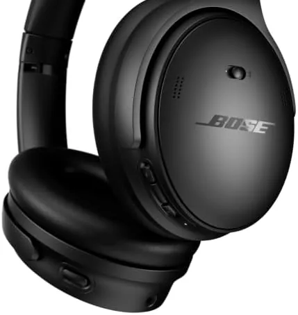 The Bose QuietComfort headphones worn on a flight
