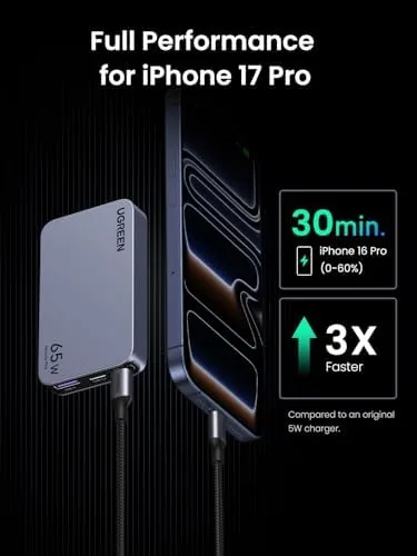 Another view of the UGREEN Nexode Pro 65W GaN USB C Slim Wall Charger