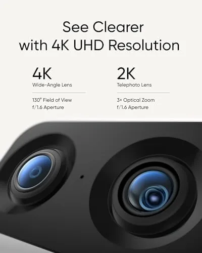 Close up of the dual lenses on the eufy S350 camera head