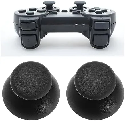 A thumbstick cap being pressed onto the analog stick of a PS3 controller