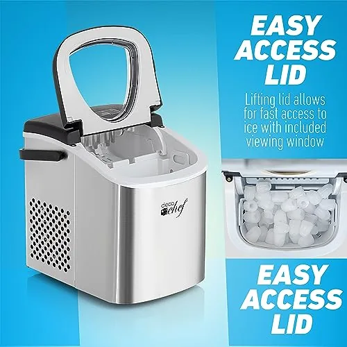 The Deco ice maker next to a larger nugget ice machine on a counter