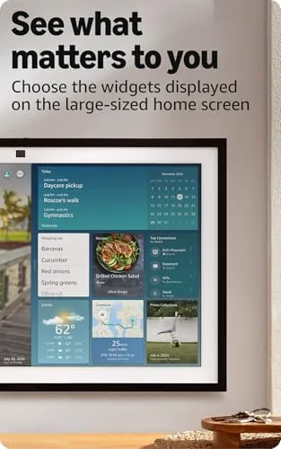 Echo Show 21 next to a smaller 10 inch smart display