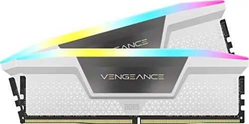 CORSAIR Vengeance RGB DDR5 32GB white kit installed in a motherboard