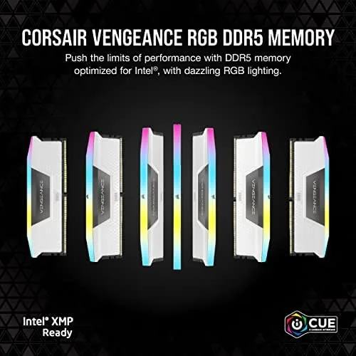Close up of the white heatspreader and RGB light bar on the Vengeance modules
