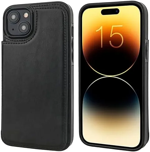 Close look at the ONETOP for iPhone 15 Plus Wallet Case with Credit Card build quality