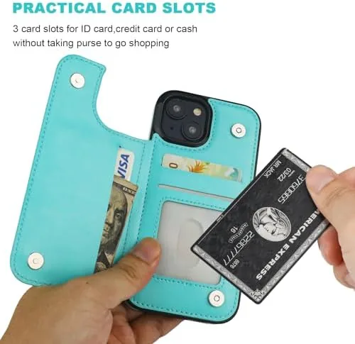 The ONETOP for iPhone 15 Wallet Case with Credit Card Holder,LightBlue in real use