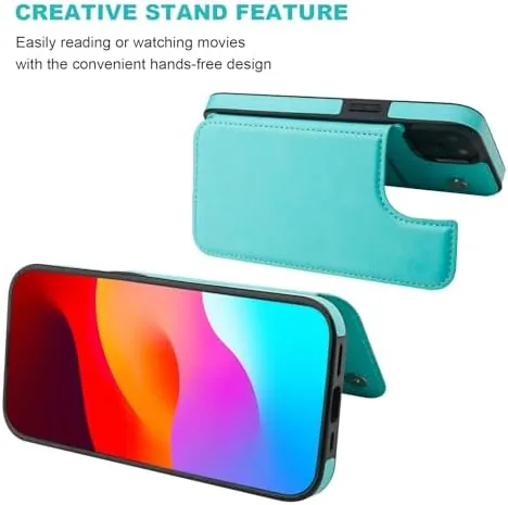 Another view of the ONETOP for iPhone 15 Wallet Case with Credit Card Holder,LightBlue