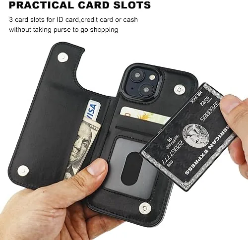 The ONETOP for iPhone 15 Wallet Case with Credit Card Holder,Black in real use