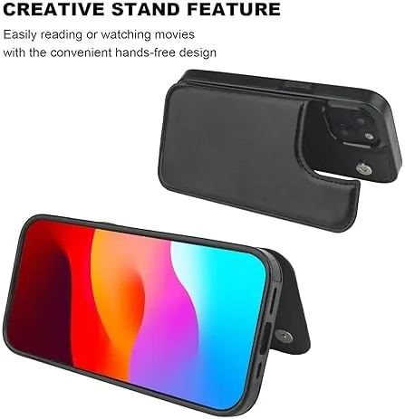 Another view of the ONETOP for iPhone 15 Wallet Case with Credit Card Holder,Black