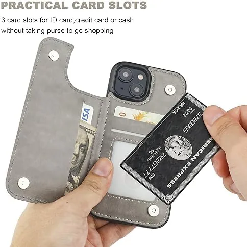 The ONETOP for iPhone 15 Wallet Case with Credit Card Holder,Gray in real use