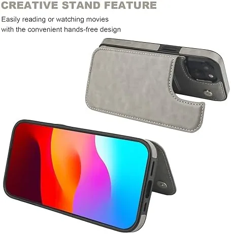 Another view of the ONETOP for iPhone 15 Wallet Case with Credit Card Holder,Gray